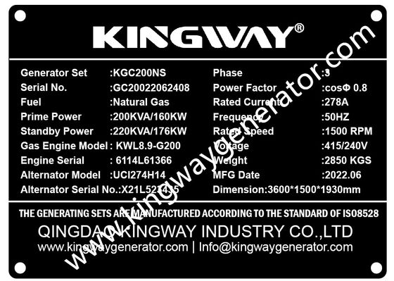 Natural Gas 3 Phase Generator 220KW 275KVA Powered By  Engine
